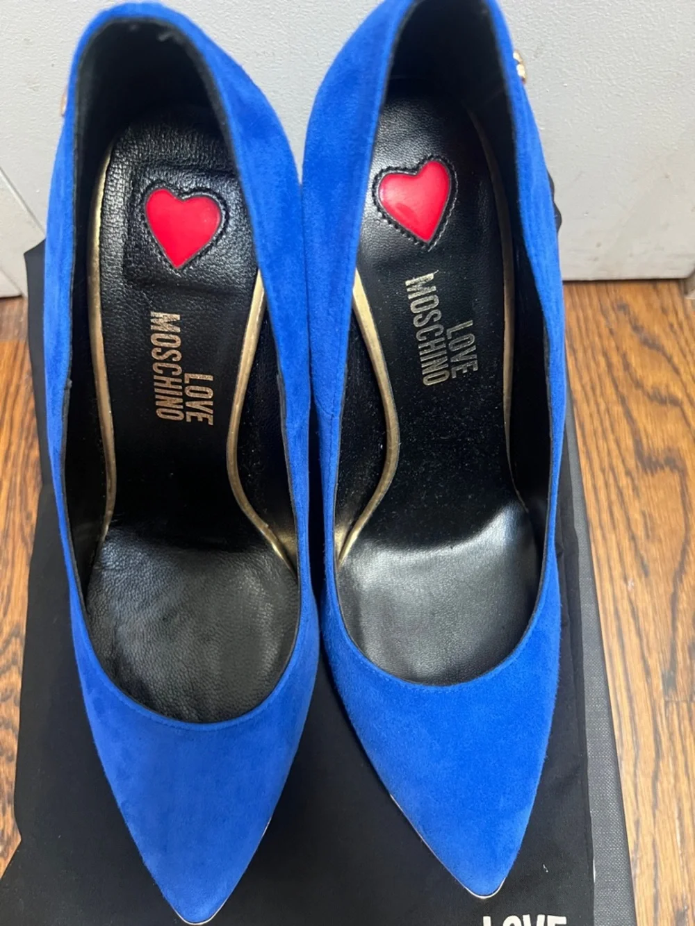 Love Moschino Cobalt Blue Suede Pointed Toe Pumps - Picture 3 of 4